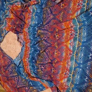 Jessica Simpson Plunge V-Neck Smocked Waist Open Back Swim Coverup Dress S/M